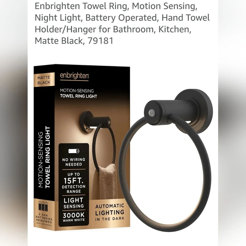 Enbrighten Matte Black Motion-Sensing Towel Ring Light
